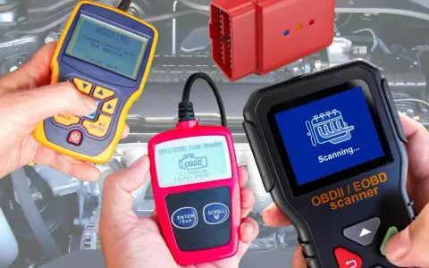 Trzy skanery OBDII w akcji, jeden pokazuje "WORKING", inny "Scanning...", gotowe do diagnozy DTC U0301 Volvo.