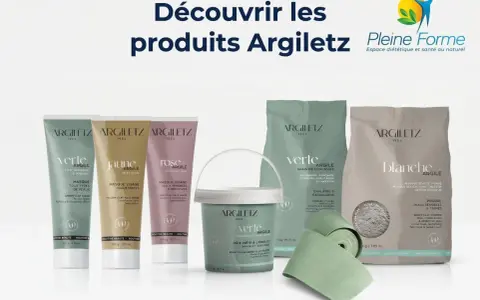 Une sélection de produits Argiletz, dont un masque argile verte, pour une routine beauté naturelle.