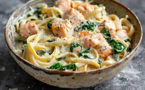 Krämig laxpasta med spenat och parmesan. Ett utsökt laxpasta recept som passar perfekt för en middag.