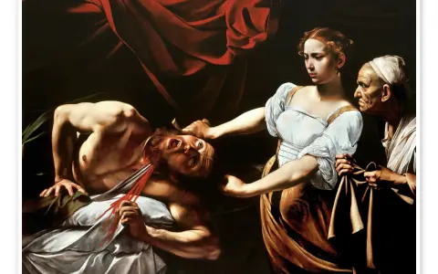 Judita odcinająca głowę Holofernesowi, z pomocą wiernej służącej, dokonuje śmiałego czynu.