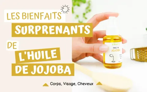 Découvrez les bienfaits surprenants de l'huile de jojoba pour le visage, le corps et les cheveux. Une main tient un flacon d'huile de jojoba.
