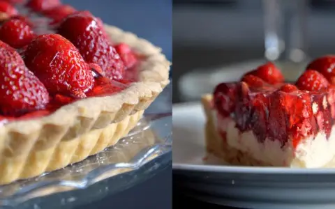 Pyszna tarta z mascarpone i truskawkami, pokryta galaretką. Idealna na letnie popołudnie.