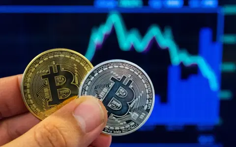 Złoty i srebrny bitcoin w dłoni na tle wykresu giełdowego. Symbolizuje to bitcoin revolution i przyszłość finansów.