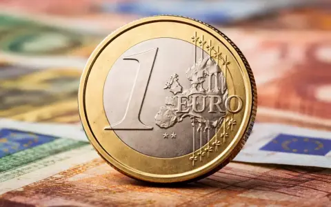 Une pièce de 1 euro 1999, bicolore, posée sur des billets en euros.