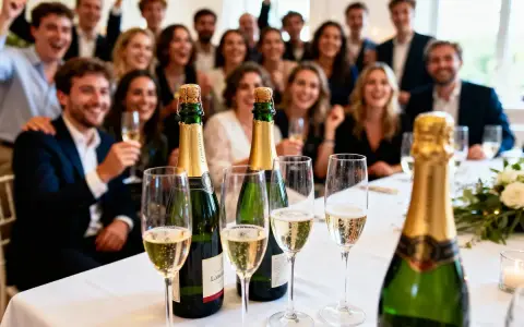 Des bouteilles de champagne et des verres remplis pour célébrer. Combien de bouteille de champagne pour 50 personnes ? Une belle fête en perspective !