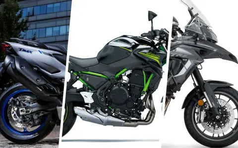 Tres motos: una Yamaha TMAX, una Kawasaki Z650 y una Benelli TRK. El carnet A2 para que sirve: permite conducir estas y otras motos de potencia limitada.