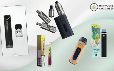 Varios cigarrillos electrónicos o vapers, incluyendo un modelo de madera y otros desechables y recargables.