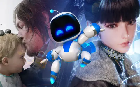 Astro Bot w centrum, obok ojca całującego dziecko i kobiety. Czy to najbardziej realistyczna gra na świecie?