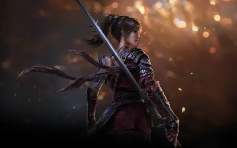 Una guerrera con armadura y espada, lista para la acción en Lies of P.