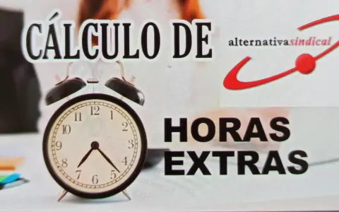 Cálculo de horas extras con reloj y logo de "alternativasindical".