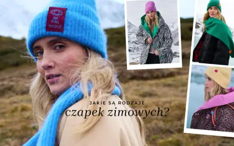 Kobiety w różnych rodzajach czapek zimowych: niebieskiej, różowej, zielonej i żółtej.