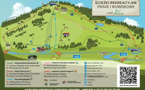Mapa atrakcji Tylicz: ścieżki piesze i rowerowe, wyciągi, restauracje, parkingi. Idealne miejsce na aktywny wypoczynek.
