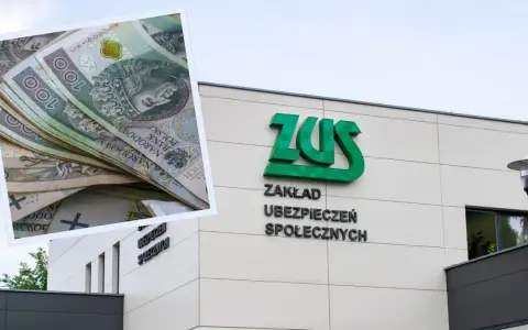 Stos banknotów 100 zł obok budynku ZUS. Czy to zapowiedź najwyższej emerytury w Polsce?