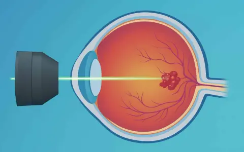 Trattamento con laser per il distacco della retina. Un raggio laser colpisce un'area danneggiata sulla retina.