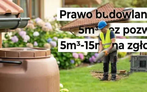 Prawo budowlane 2026: czy budowa szamba wymaga pozwolenia? Do 5m³ bez pozwolenia, od 5m³ do 15m³ na zgłoszenie.