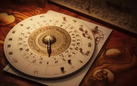Starożytny astrolabium, symbol drogi życia 9, na tle map i zwojów.