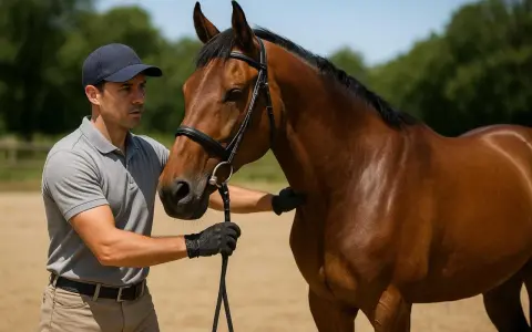 Un cavalier professionnel, concentré, tient les rênes d'un cheval bai. Le salaire d'un cavalier pro dépend de son talent.