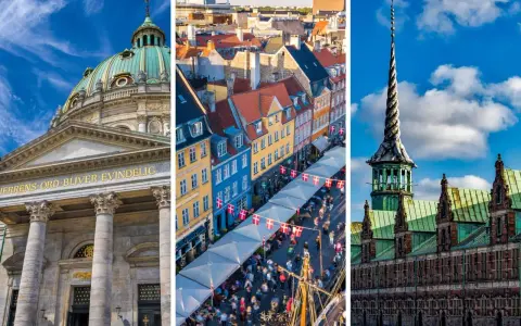 Kopenhaga zabytki: Marmurowa katedra, kolorowe kamienice Nyhavn i zabytkowa wieża giełdy.