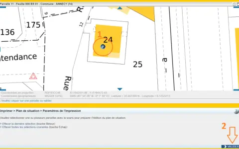 Plan cadastral d'Annecy, une parcelle est sélectionnée pour un projet de **dp mairie photovoltaïque**.