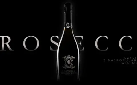 Elegancka butelka wina musującego z napisem "PROSECCO" i tekstem "czyli o jednym z najpopularniejszych win musujących".