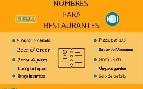Ideas creativas de nombres para restaurantes: "El rincón enchilado", "Torre di pizza", "Ginza Sushi", "Vegan's garden".