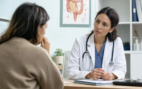 Medico ascolta paziente preoccupata, discutendo possibili resolor effetti collaterali.