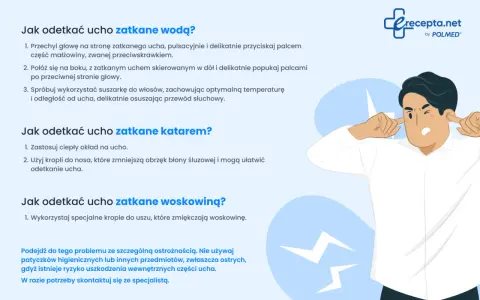 Mężczyzna zatyka uszy, bo czuje, że ucho się zatyka i odtyka. Poradnik podpowiada, jak sobie z tym radzić.