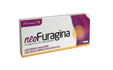 Opakowanie Neo-Furagina, leku stosowanego w leczeniu zakażeń dróg moczowych. Czy furagina to antybiotyk? To pytanie często zadawane przez pacjentów.