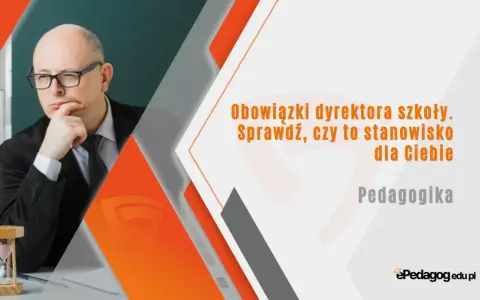 Zamyślony dyrektor szkoły w okularach, z klepsydrą na biurku. Czy to stanowisko dla Ciebie?