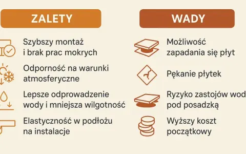 Taras wentylowany: wady to ryzyko zapadania się płyt, pękanie, zastój wody pod posadzką i wyższy koszt początkowy.