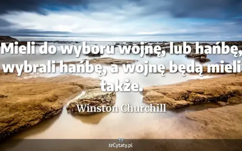 Winston Churchill cytaty: "Mieli do wyboru wojnę, lub hańbę, wybrali hańbę, a wojnę będą mieli także." na tle spokojnego morza.