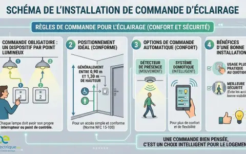 Schéma d'installation d'éclairage : règles, options automatiques et bénéfices. Idéal pour une zone électrique de salle de bain.