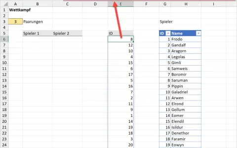 Excel-Formel für einen zufälligen Wettkampf-Generator. Die Formel sortiert Spieler zufällig.