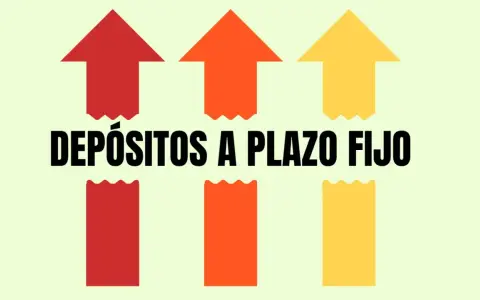 Flechas rojas, naranjas y amarillas apuntando hacia arriba, sobre el texto "DEPÓSITOS A PLAZO FIJO".