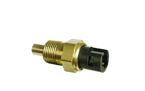 A brass automotive sensor with a black connector, likely a faulty coolant temperature sensor, isolated on a white background.