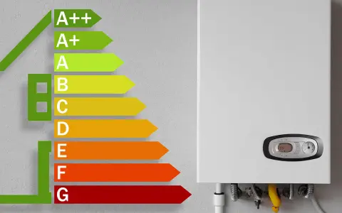 Caldaia a condensazione: come funziona per un'efficienza energetica A++. La scala mostra le classi di efficienza da A++ a G.