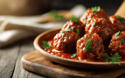 Saftige Polpette in Tomatensauce, garniert mit Petersilie. Ein köstliches polpette rezept, das zum Genießen einlädt.