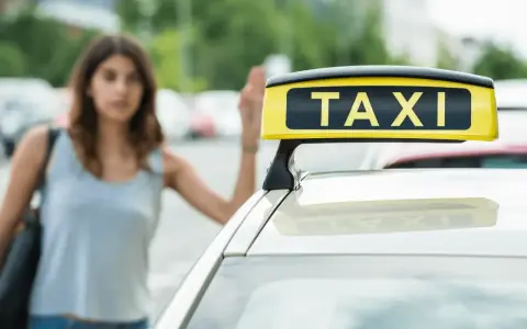 Frau winkt einem Taxi für eine kurze Strecke.