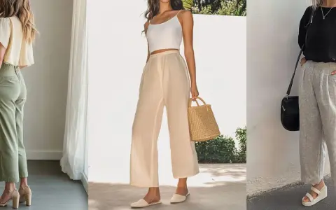 Tres looks veraniegos con pantalones anchos de vestir. El calzado perfecto para pantalones anchos de vestir varía: sandalias de tacón, mules o cuñas.