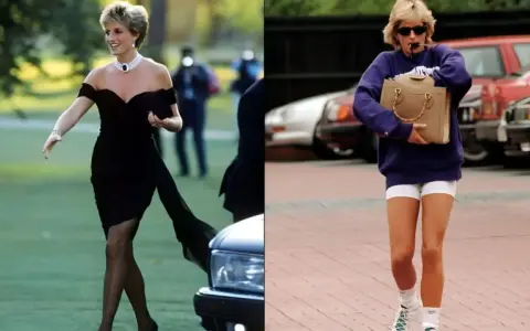 Princess Diana fashion: A split image shows her in a black off-the-shoulder dress and later in athletic wear.