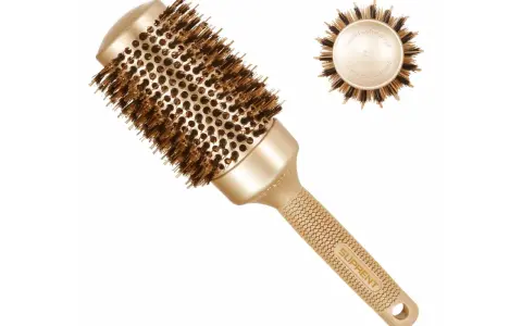 Eine goldene, runde Haarbürste mit Ceramic-Ionic-Technologie und dem Schriftzug "SUPRENT".