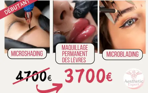 Microshading, maquillage permanent des lèvres et microblading pour un tatouage sourcils femme parfait. Offre spéciale : 3700€ au lieu de 4700€.