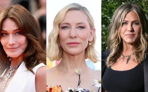 Carla Bruni, Cate Blanchett e Jennifer Aniston: ispirazioni per un taglio capelli over 50 viso lungo.