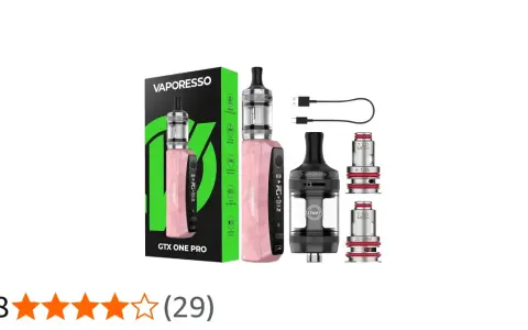 Kit Vaporesso GTX One Pro rosa, con atomizador, resistencias y cable USB.