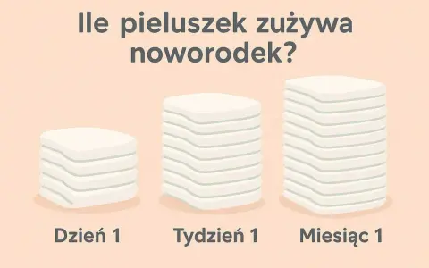 Trzy stosy pieluch: Dzień 1, Tydzień 1, Miesiąc 1.