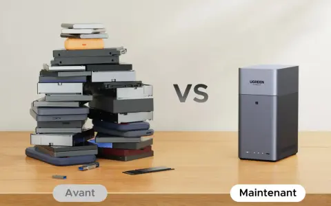 Avant : une pile de disques durs externes et de clés USB. Maintenant : un NAS personnel UGREEN compact.