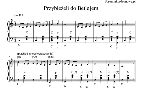 Nutacja kolędy "Przybieżeli do Betlejem" z akordami.