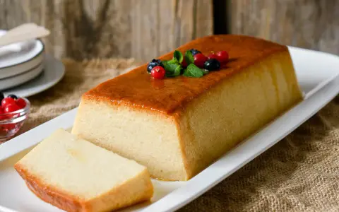 Un delicioso pudin tradicional, decorado con frutos rojos y menta. Perfecto para tu próxima receta.
