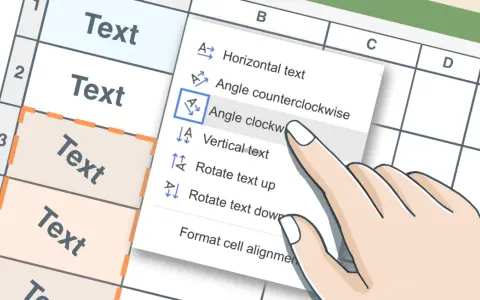 Finger wählt "Winkel im Uhrzeigersinn" in Excel. So wird der excel zahlenwert besser lesbar.