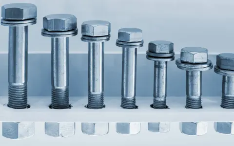 Varios tornillos de diferentes tamaños, con cabezas hexagonales y arandelas. El tornillo 8.8 indica su alta resistencia.